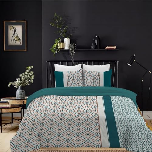 HOMHOMHA Single Bed Duvet Cover Set -Green Bedding Geometric Striped Boho Bedding Set Soft Quilt Cover For Adult -135x200cm And 50x75cm Pillowcase - Image 3