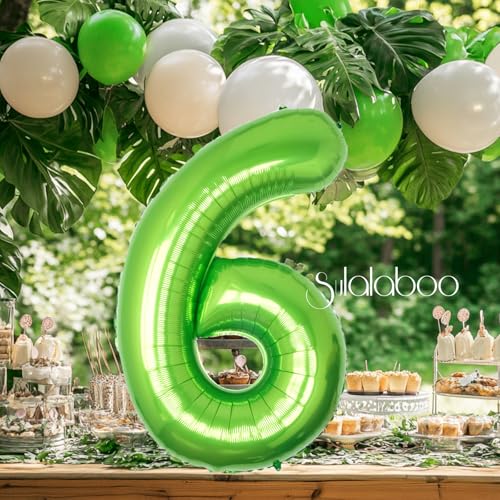 Image of 40 Inch Green Number 6 Balloon Lime Big Large Helium Number 0-9 | Giant Digital 6th Foil Mylar Party Balloon for Birthday Party Anniversary Graduation Decorations