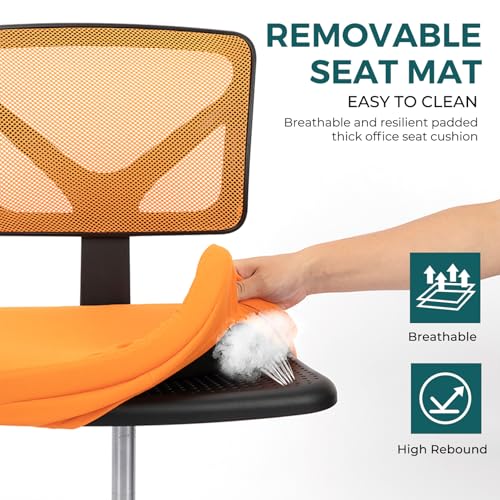 Image of DUMOS Armless Office Chairs with Wheels, Ergonomic Adjustable Home Desk Swivel Rolling Task Chair No Arms, Comfy Mesh Mid Back Computer Work Vanity Desk Chairs for Small Spaces, Orange