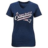NFL New England Patriots Super Bowl 51 Brandish Trophy V-Neck Short Sleeve Tee, Navy, Large (14)