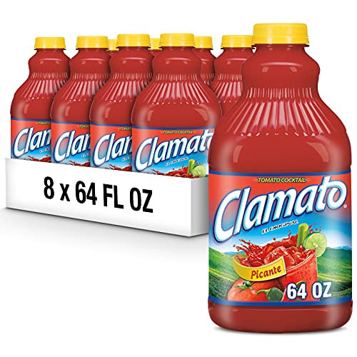 Clamato Picante Tomato Cocktail, 64 fl oz bottle (Pack of 8), Authentic Spicy Flavored Tomato Juice, Perfect Mixer for Micheladas and Bloody Mary Drinks and other Cocktail Spirits