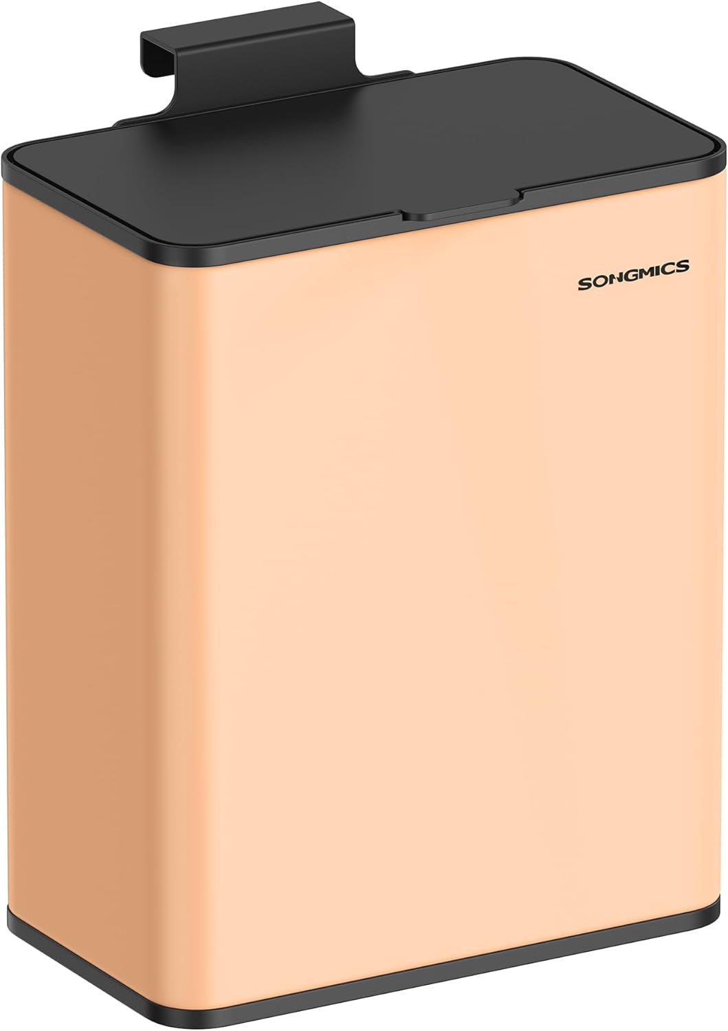 SONGMICS Hanging Trash Can, 2.1-Gallon (8 L) Small Kitchen Garbage Can with Lid, Cabinet Door Hanging or Wall-Mounted with Hooks, for Under Sink, Bathrooms, Peach Fuzz ULTB810R01