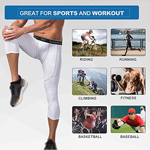 Meetyoo Men's 3/4 Compression Pants Leggings Tights, Cool Dry Sport Workout Heatgear Capri Base Layer Running Cycling (3 Pack-C, X-Large) #TOP4