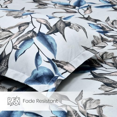 Image of Haus & Kinder Double Bed Bedsheet for Queen Size Bed with 2 Pillow Covers 90 Inch x 100 Inch | Premium Soft & Silky Pure Cotton 144 TC Flat Double Bedsheet | Florence Grove Blue