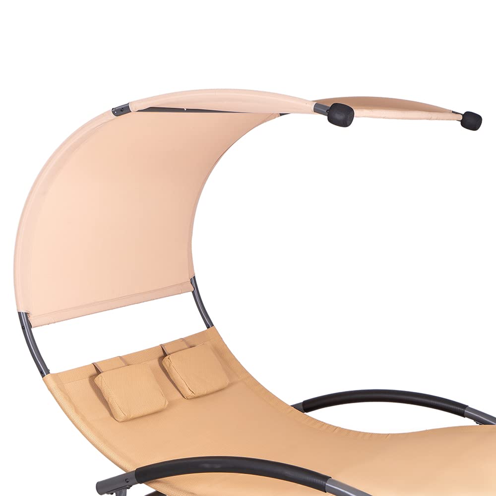 Hortan Lettino 2 Posti Con Struttura Prendisole In Acciaio, Seduta Ergonomica In Textilene e Tetto Parasole, Per Arredo Giardino, Terrazzo e Piscina
