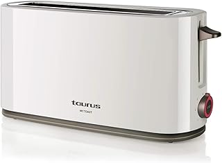 Taurus Mytoast - Grille-pain 1000W, Fente extra longue, 7 niveaux de brunissage, Fonction STOP, Ramasse-miettes, Blanc