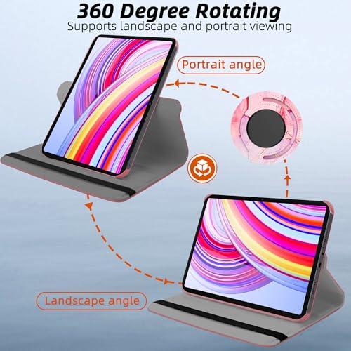 Image of TGK Rotating Flip Cover for Redmi Pad Pro 12.1 inch Case /Poco Pad 12.1 inch Tablet Printed Cases (Pink Marble)