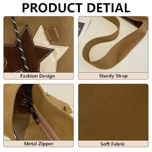 KlaOYer Cute Messenger Bag Canvas Shoulder Bag Star Crossbody Purse Y2K Tote Bag Kawaii Aesthetic Hobo Handbag for Women4