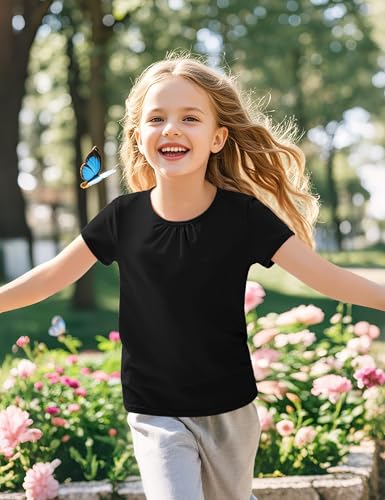 Image of Girls Short Sleeve Shirts Cotton Crew Neck T-Shirt Kids Plain Tees Tops Size 5-12 Years