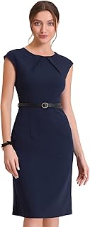 Elegant Business Dress for Women's Cap Sleeve Belted Work Sheath Dresses - Buy now
