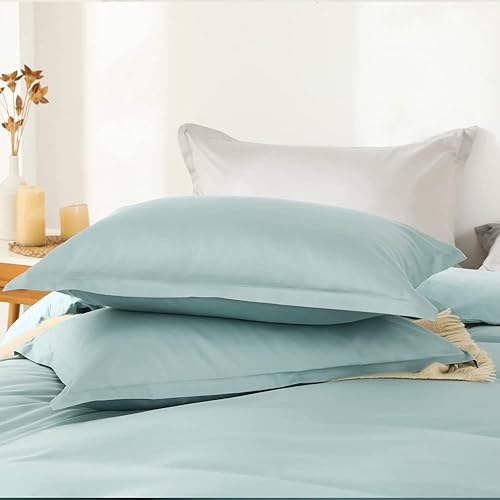 Miniatura 6 de homebox Juego de funda de edredón de algodón, 100 % algodón egipcio, color verde salvia, tamaño Queen, juego de funda de edredón transpirable y