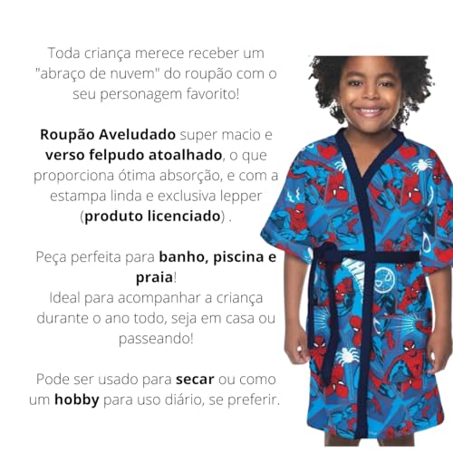 Roupão Aveludado Infantil Quimono Estampado Spider Man P Com 1 peça