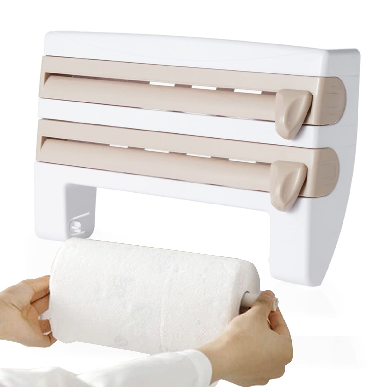 SYFUNLV Estantería de almacenamiento de film transparente, montaje en pared, sin agujeros, fácil montaje, 39 x 24 cm, para papel de aluminio y rollo de cocina, soporte para rollos de cocina extraíble