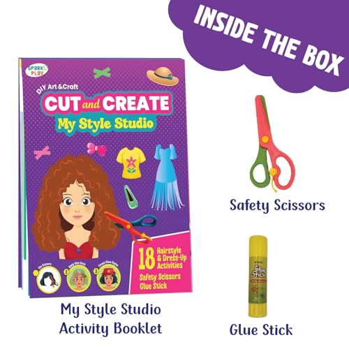 Image of SparkLPlay Craft Kit for Kids - DIY Scissor Skills Activity Set - with 18 Hairstyle & Dress-up Crafts for Girls Ages 3+ (My Style Studio)