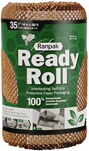 Ranpak Ready Roll natural Packing Paper 30 ft x 14 in | Honeycomp Wrapping Paper | sustainable, environmentally friendly, 100% paper made in the USA