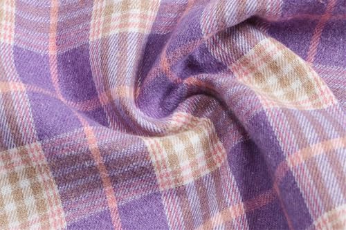Image of SANGTREE Women and Girls Oversized Flannel Plaid Shirt Mid-Length Casual Button Down Shirt with Pockets