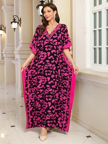 Image of KECVOT Kaftan Dresses for Women V-Neck Print Swimsuit Cover Up Plus Size Beach Caftan Lounge Dress