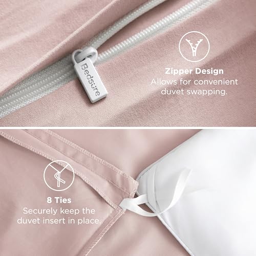 Image of Bedsure Duvet Cover Full Size - Soft Double Brushed Bedding Set for Kids & Adults, Zipper Closure, 3 Pieces, Includes 1 Duvet Cover (80 inchx90 inch) & 2 Pillow Shams, NO Comforter, Rose Pink