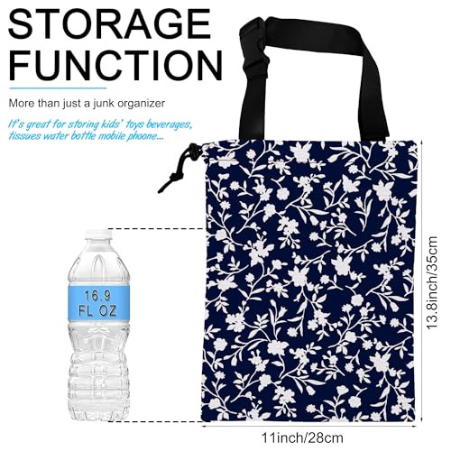 Image of Car Trash Bag Trendy Floral Car Garbage Bag Hanging Car Trash Can for Back Seat with Drawstring
