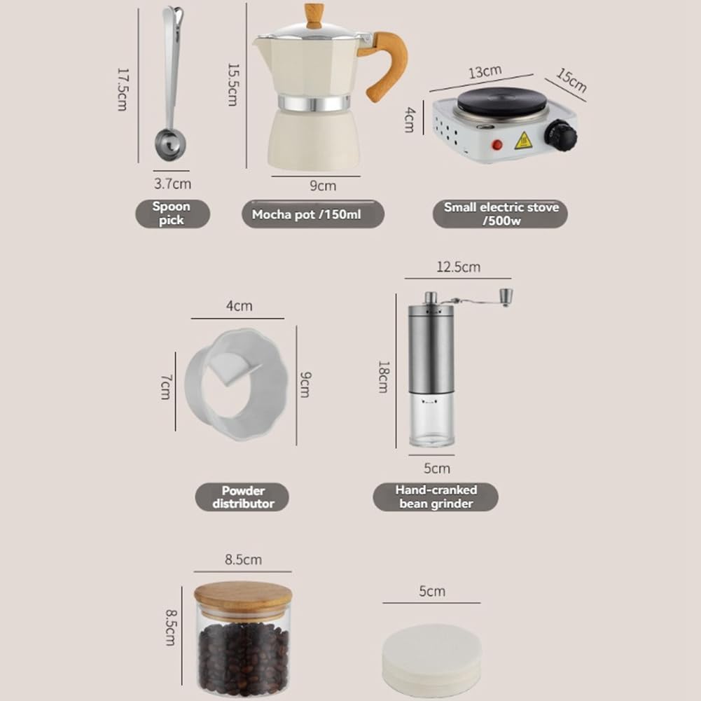 Cafetera Moka de Aluminio con Molinillo Manual y Dispensador de Moka. Cafetera Expreso CláSica para Cocina, 150 Ml (UE).