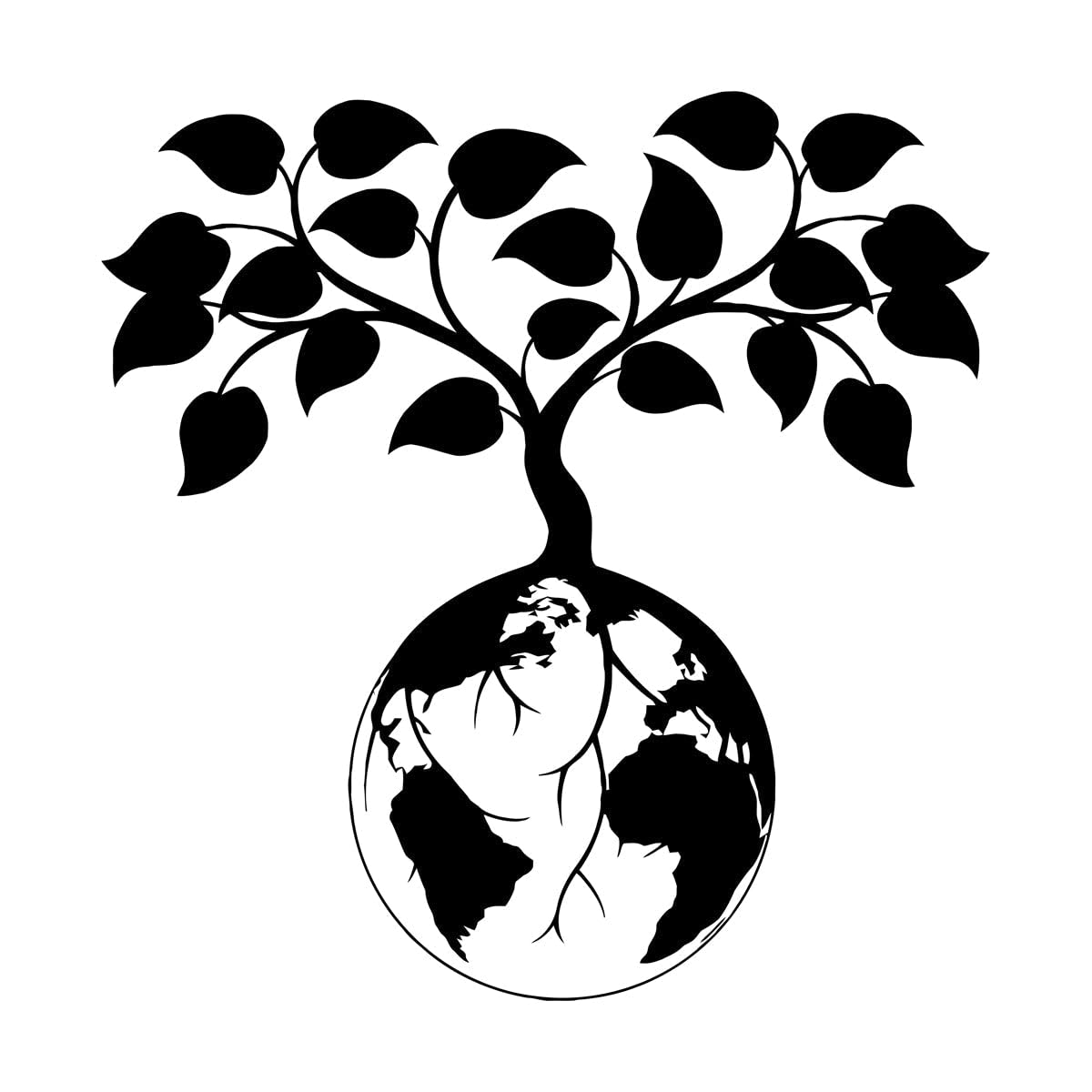 l World Art Wall Stickers Earth Tree Leaves Green Vinyl Family Wall Decal Living Room Decoration Removable Wallpaper Extra Large - 60x62cm