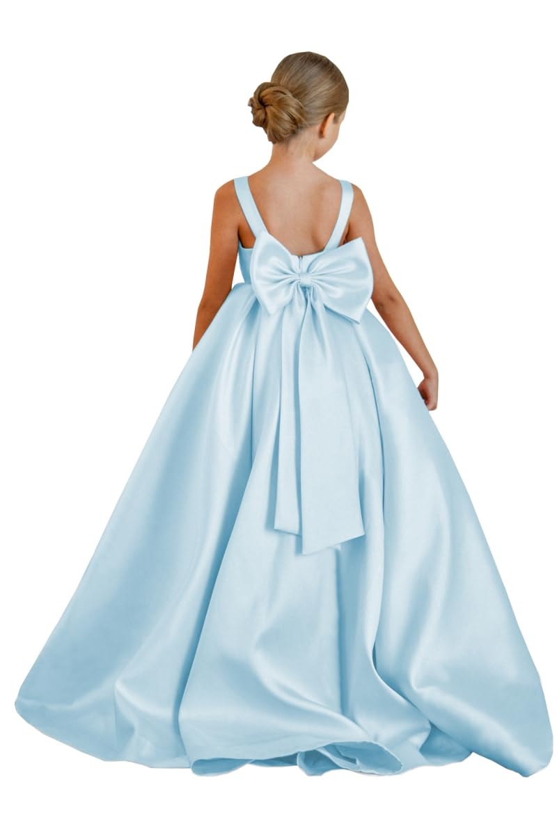Flower Girl Dress for Wedding Kids Princess First Communion Formal Dresses Pageant Ball Gowns with Bow 16 Baby Blue