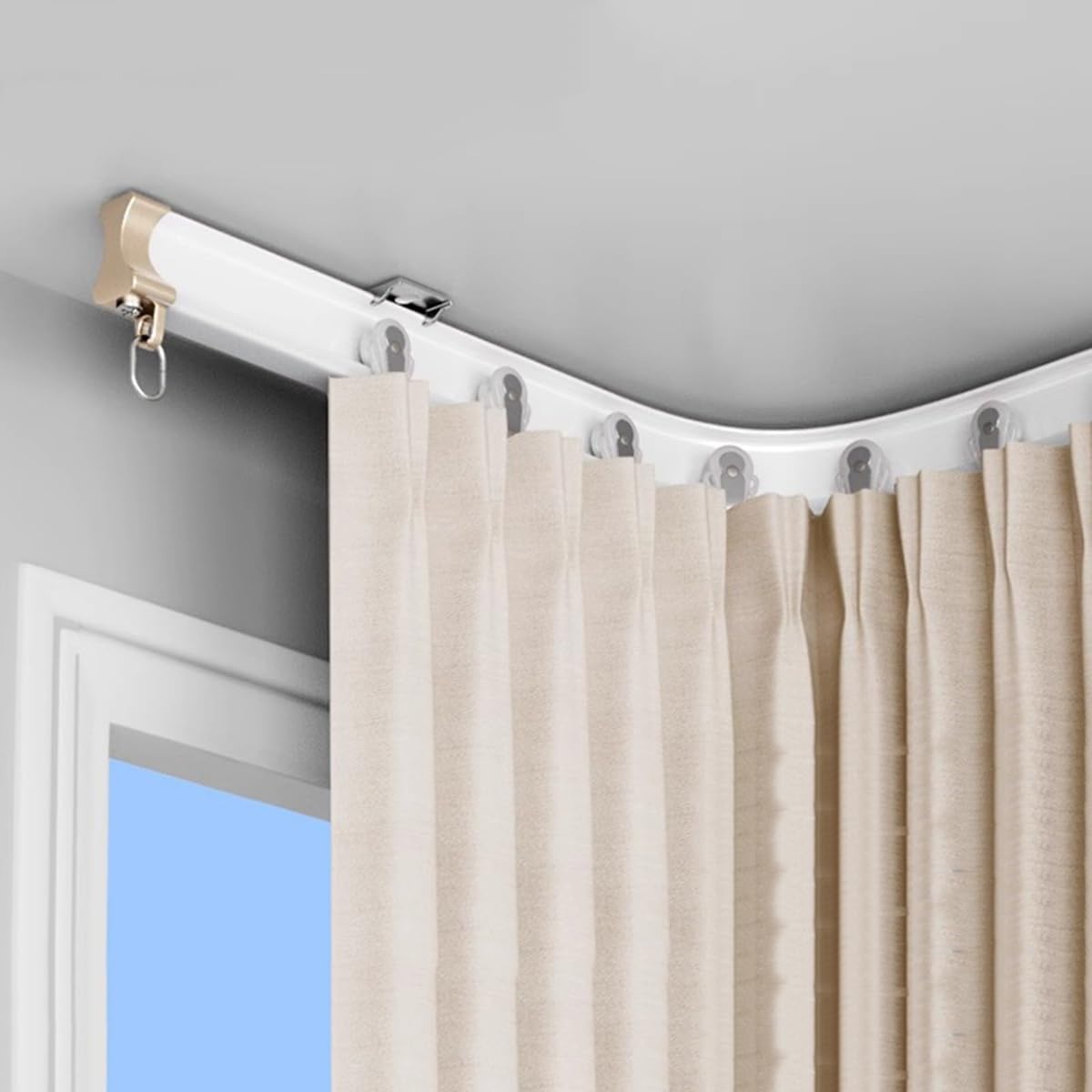 GTHTUHFD Curved Flexible Ceiling Curtain Track With Silent Pulleys - 4.5M/14.8Ft Curtain Rod For Room Divider, Bedroom, Balcony - Brown Curtain System,White-3.7M/12.1FT