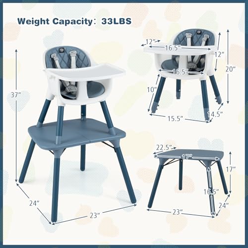 Image of BABY JOY High Chair, 5 in 1 Convertible Highchair for Babies & Toddlers | Booster Seat | Table and Chair Set | Infant Feeding Chair with Removable Tray, Safety Harness, Removable Cushion (Blue)