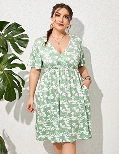 Image of ShopWonder Plus Size Dress Women's V Neck A-Line Knee Length Wrap Swing Dresses Plus Size A Line Party Mini Dress