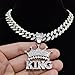 HUYHOAT Men Women Hip Hop Crown with King Pendant Necklace with 13mm Cuban Chain HipHop Iced Out Bling Necklaces Fashion Charm Jewelry (Gold 2-24inch)