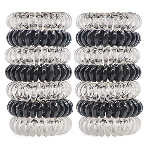 79STYLE 50Pcs Spiral Hair Ties No Crease Traceless Hairband Ponytail Holder Scrunchies For Girls Women Invisible Crystal Clear Coil Hair Ties (Transparent / Black)
