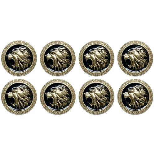 Image of Abs Golden 3D Lion Head Shank Button Embedded Enameled Lucite Round Abs Button for Blazer Suits Coat Bandhgala DIY Art & Crafts (Pack of 8 Big, Black Lucite)