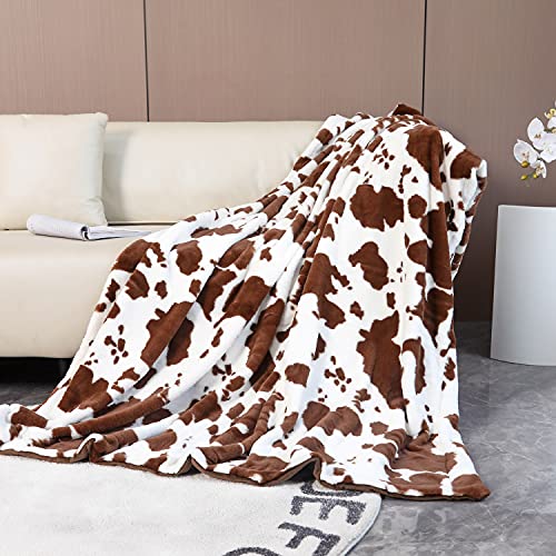 Sucses Brown Cow Print Blanket Soft Fleece Cozy Cow Blankets For Kids Boys Girls Fluffy Furry Cowhide Throw Blanket For Couch Sofa Bed, Brown White/51 X63 #TOP1