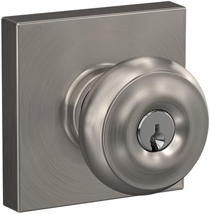 SCHLAGE F51A GEO 619 COL Georgian Knob with Collins Trim Keyed Entry Lock, Satin Nickel