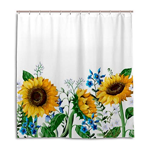 Rideau de douche imperméable fleurs imprimées polyester avec crochets pour baignoire - 2