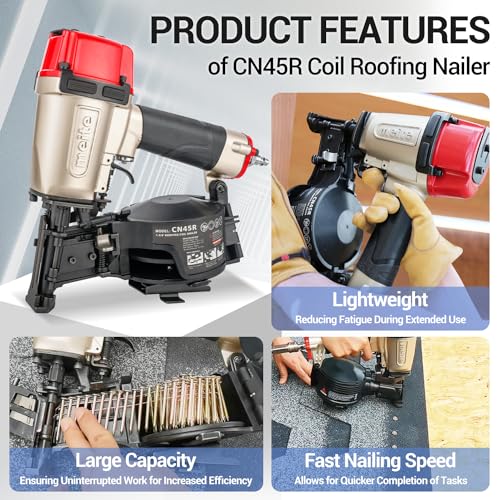 Image of meite CN45R Roofing Nailer, Drives 15 Degree 7 /8 inch to 1-3 /4 inch Coil Roof Nails