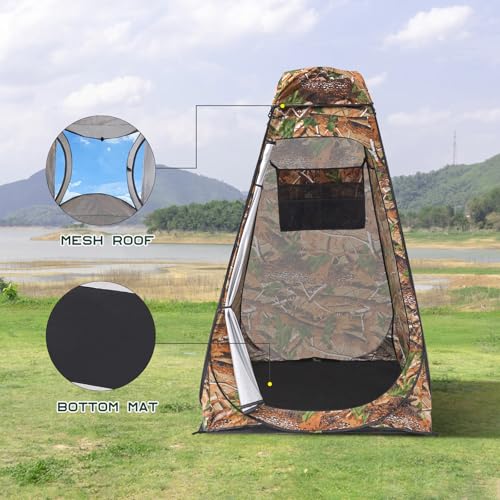 Image of BRIAN & DANY Pop Up Shower Tent, 6.9 FT Tall Changing Tent with Rain Shelter & Windows, Portable Privacy Tent for Camping, Toilet or Bathroom, UPF 50+ & Waterproof, 47.2 inch x 47.2 inch x 82.7 inch, Camouflage