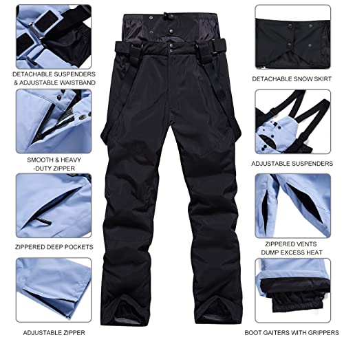 Houzoniy Bib Snow Pants For Women Waterproof Insulated,Ski Pants With Detachable Powder Skirt And Suspenders For Snowmobiling，Hiking Blackm #TOP3