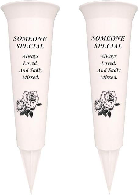 Graveside Memorial Vases/Flower Holders Ornament (2 Spikes/Package), Engraved with a Funeral Verse | A Personalized Plastic Spike Grave Decoration Ornament for your Loved Ones (Someone special)