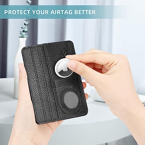 FINTIE Slim Minimalist Front Pocket Wallet with Built-in Case Holder for AirTag, RFID Blocking Credit Card Holder Card Cases with ID Window for Men Women4