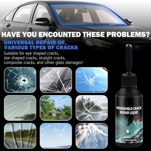 Image of Cracked Windshield Repair Kit for Chips and Cracks, Car Windshield Crack Repair Kit, Glass Repair Liquid for Cracks, Rock Chip Repair Kit Windshield, Windshield Chip Repair Kit.