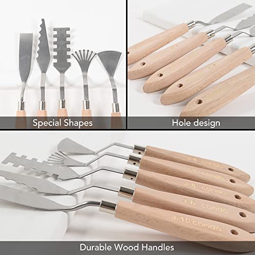 Image of CONDA Palette Knife Set -10Pcs Stainless Steel Spatula Pallet Knife Painting Tools Metal Knives Wood Handle with Different Shapes and Sizes