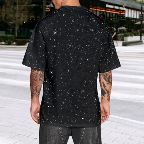 Weiyuqi Oversized Sparkly Sequin Shirts for Men Sparkly Bling Tshirts Trendy Loose Casual Basic Tees Streetwear Baggy Tops2