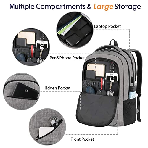 Matein Travel Laptop Backpack,Tsa Large Travel Backpack For Women Men, 17 Inch Business Flight Approved Carry On Backpack With Usb Charger Port And Luggage Sleeve, Durable College School Bookbag,Grey #TOP6