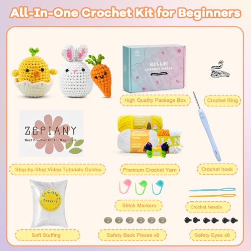 Image of Zepiany Crochet Kit for Beginners Crochet Kits, Knitting Kit Crochet Animals Kit for Beginner, Crochet Kit for Beginners Crochet Kits for Adults with Step-by-Step Video Guides for Crochet