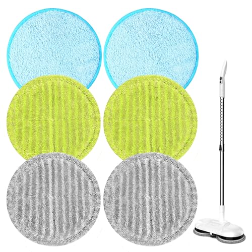 6PCS Floating Mop Pads - Absorbent Wet Dry Floor Cleaning for Hardwood Laminate (Green+Blue+Grey)