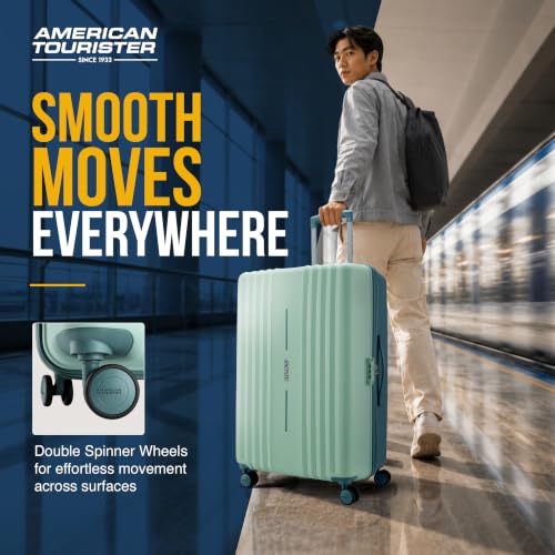 Image of American Tourister Cleva S | Luggage Trolley Bag (77 cm) | 360 8 Wheel Travel Luggage | 2 Compartments | Hard Luggage Polypropylene Suitcase | Mounted TSA Lock | 3 Years Warranty | Mint Green & Green