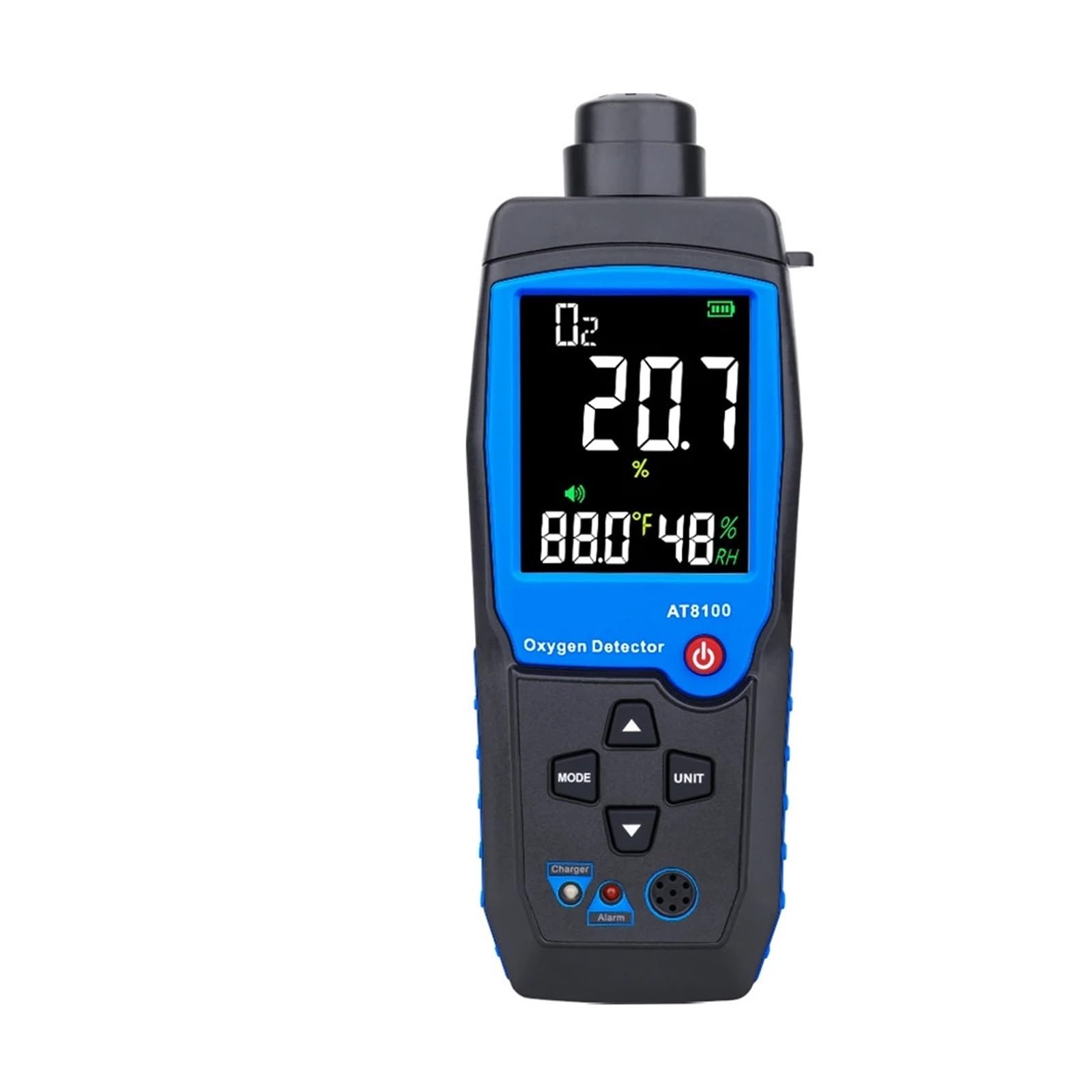 Misuratore di ossigeno digitale con sensore intelligente Rilevatore gas O2 Allarme sonoro Luce Monitor qualità dell'aria display LCD della temperatura(AT8100)