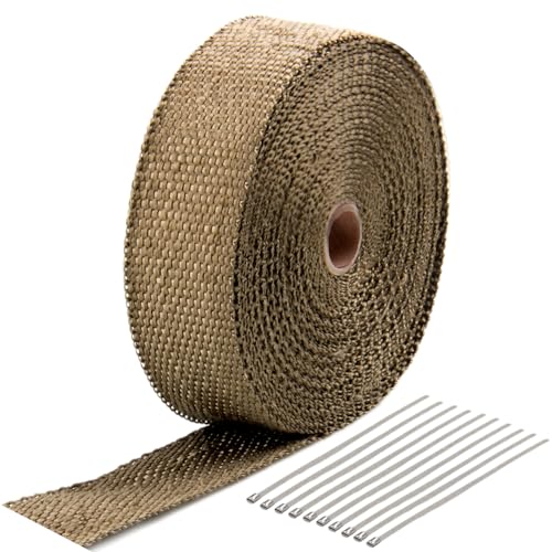 Krimocy 15m X 5cm Exhaust Heat Wrap Roll Fiberglass Heat Shield Wrap with 10pcs Stainless Locking Ties for Motorcycle Cars