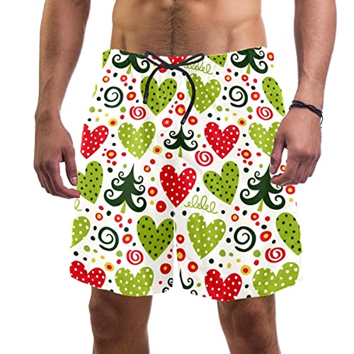 Maillots de bain pour hommes JDEZ short de plage séchage rapide motif cœurs Noël
